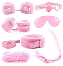 Sex Bondage Wonderful 7PCSSet Pink Adult Handcuffs Fantasy Sex Erotic Toys Cosplay Bandage Fetish Restraint SM For Couple Games Y9521752