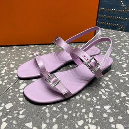 Casual Shoes Exquisite Female Sandals Summer One Strap Design Upper Satin Material Buckle Banquet Round Toe Women's