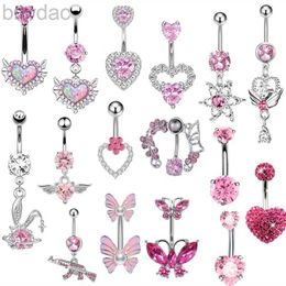 Navel Rings Heart Shaped Navel Ring Ornament Water Drop 14G Belly Button Piercing Barbell Pendant Belly Nombril Piercing Women Jewellery d240509