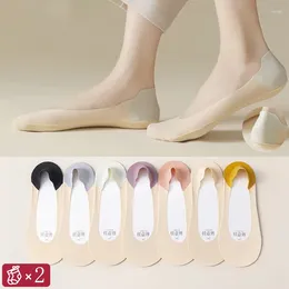 Women Socks 2 Pairs Ultra-thin Summer Ice Silk Low Cut Non-Slip Stitch Ankle Short Female Breathable Casual Boat Liner
