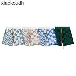 Rhude High end designer shorts for Chaopai Letter Jacquard Knitted Woollen Casual Plaid Shorts Mens and Womens High Street Capris With 1:1 original labels