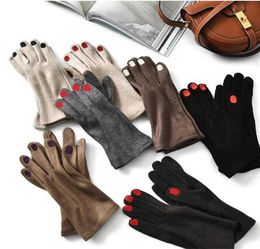 Cute nail polish Embroidery Cashmere Gloves Women Wool Velvet Thick Touch Screen Gloves Female Winter Warm Driving Gloves H100 2115184460