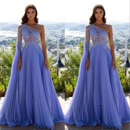 Lavender A Line Prom Dresses One Shoulder Long Beading Appliqued Women Formal Evening Party Pageant Gowns Plus Size 0509