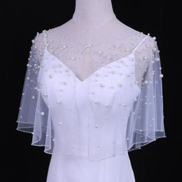 Bridal Veils Handmde Wedding Shawl Wrap Pearls Cape Accessories Cloak Short Women Party Evening 195x