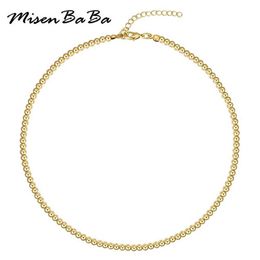 Chains MisenBaBa Gold Color Stainless Steel Handmade Threaded Bead Necklaces For Women Men New DIY Beads Choker Necklace Trendy Jewelry d240509