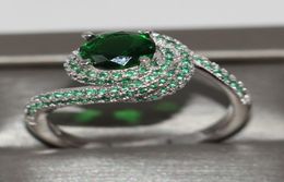 Size 510 New Women Luxury Jewellery 925 Sterling Silver Round Cut Emerald 5A CZ Diamond Poplupar Party Gift Wedding Band Pave Ring 9378690