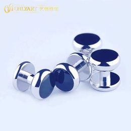 Cuff Links Formal shirt with 4 black tailcoat studs and cufflinks set button accessories for business mens wedding round tailcoat studs set Jewellery Q240508