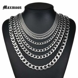 Chains Maxmoon Never Fade 3mm/5mm/7mm/9mm/11mm Stainless Steel Cuban Chain Necklace Waterproof Men Link Curb Chain Gift Jewelry d240509