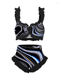 Women's Swimwear Stylish Bikini Three-Dimensional Ruffle Edge Shoulder Strap Sexy Luxury Contrasting Colour Beach And Cover-Up