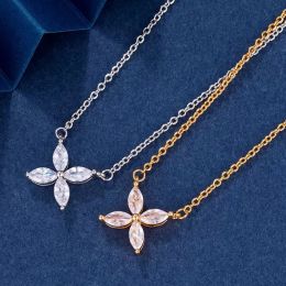 Designer Jewellery sterling Crystal clover necklace women four-leaf bling shining luxury necklace niche high-end Classic diamond Fashion collarbone necklace Gift #