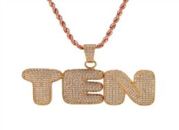 AZ 09 Custom Name Bubble Letters Necklaces Pendant Charm For Gold Silver Gold Rose Colour Cubic Zircon Rope Chain Hip Hop Jewel8822341