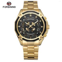 Wristwatches Fashion Forsining Top Brand Men's Hollow Out Skeleton Full Luxury Stainless Steel Fully Automatic Mechanical Business Watches