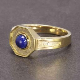 Handmade Vintage Man Rings With Natural Lapis Lazuli Stone Hexagon Copper Rings for Men Pure Gold Color Retro Unique Jewelry 210925411349