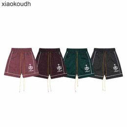 Rhude High end designer shorts for trendy New Embroidered Letter Coconut Tree Shorts Trendy Stripe Loose Casual unisex Summer Capris With 1:1 original labels