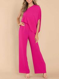 Others Apparel Women Summer Jumpsuit Short Slves Wide Leg Trouser Suit Sexy One Shoulder Top and Pants Suits Elegant Jumpsuits for Women New Y240509