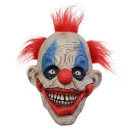 Masks Horrible Clown Mask with Red Spike Hair Latex Material Scary Clown Full Face Cover Halloween Cosplay Party Clothing Accessories