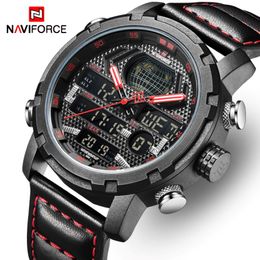 NAVIFORCE Top Luxury Brand Men Sports Watches Mens Military Quartz Digital Waterproof Watches Man Date Clock Leather Wrist watch 2005