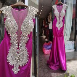 2024 Arabic Prom Dresses Luxurious Crystal Beaded Rhinestone Purple Deep V Neck Evening Dress Mermaid Formal Party Gowns Zipper Back Sleeveless Real Image