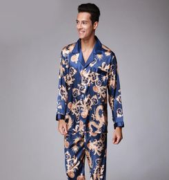 Mens Silk Satin Pyjamas Pyjamas Set Sleepwear Sets Loungewear Dragon Printing Sleepwear Nightwear Couple 2PC Tops And Pants Large 7228431