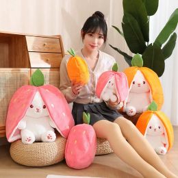 Miniatures 1835CM Creative Carrot Strawberry Bag Transform To Rabbit Plush Toys Lovely Long Ears Bunny Stuffed Soft Doll Kawaii Kids Gifts