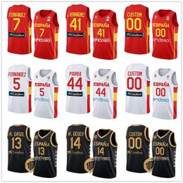 Printed 2023 World Cup Basketball Spain Jersey Espana 16 USMAN GARUBA 4 ALBERTO DIAZ 8 Dario Brizuela 21 Alex Abrines 9 Ricky Rubio 13 Marc Gasol 4 Pau Gasol Red White