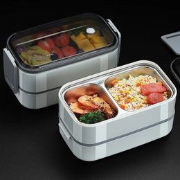 304 stainless steel lunch box for Adults Kids School Office 1/2 Layers Microwavable portable Grids bento Food Storage Containers 240429