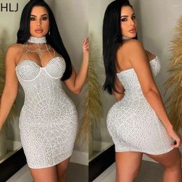 Casual Dresses HLJ Fashion Halter Tassels Rhinestones Bodycon Party Club Women Sleeveless Backless Slim Mini Dress Female Vestidos 2024