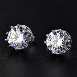 Lab Created Shiny White Moissanit 925 Sterling Silver Crown Stud Earrings Crystal Jewelry For Women Wedding Gift 287i