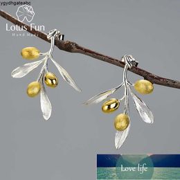 Lotus Fun Olive Blätter Branch Früchte Ungewöhnliche Ohrringe für Frauen Sterling Silber Statement Hochzeit Schmuck Trend Neues Werkspreis Experte Design Qualität Uqyl