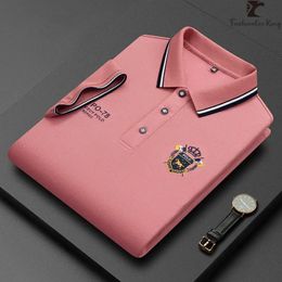 Summer Korean Fashion Mens Polo Shirt Luxury Embroidered Cotton Lapel Collar Short Sleeves Tops 240509