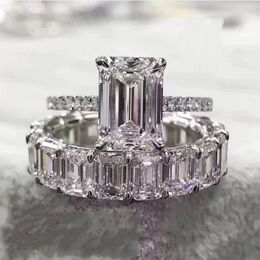 Luxury 100% 925 Sterling Silver Created Emerald cut Diamond Wedding Engagement Cocktail Women Moissanite Band Ring Fine Jewelry 201006 231e