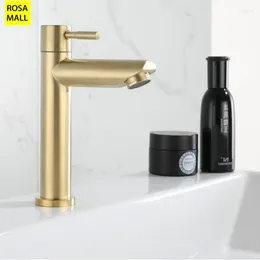Bathroom Sink Faucets Brushed Gold Basin Faucet Single Cold Water Stainless Steel Waterfall Tap Washbasin Accessories