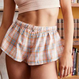 Women's Shorts Boxer Women Summer Clothes Casual Plaid Print Elastic Low Waist Baggy Loose Pants Y2k Aesthetic Bottoms Loungewear