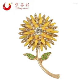 Brooches MZC Large 6.9CM 4CM Sunflower Brooch Pin Cristal Enamel Bouquet Female Broches Women Party Dress Accessories Jewelry