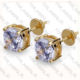 18K Gold Hip Hop Iced Out CZ Zirconia Round Stud Earrings For Men And Women Diamond Earrings Studs Rock Rapper Jewelry Gifts Size 3Mm 4Mm 5Mm 6Mm 8Mm 10Mm 155