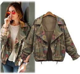 Whole 2017 New Women Jackets Fashion Vintage Camouflage Batwing Sleeve Denim Jacket Flower Printed Zipper Coat Autumn Winter 9815373