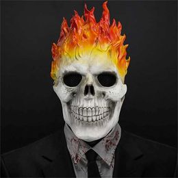 Party Masks Halloween Ghost Knight Red and Blue Flame Skull Mask Horror Full Face Latex Role Playing Costume Props Q240508