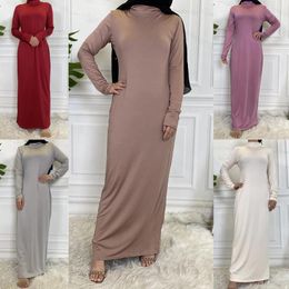 Ethnic Clothing Women Long Sleeve Turtleneck Maxi Dress Underdress Muslim Abaya Islamic Robe Arab Gown Dubai Turkey Kaftan Ramadan Eid