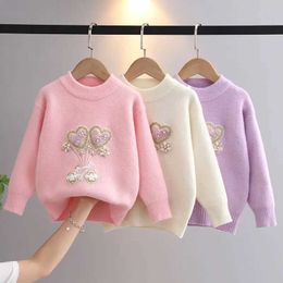 Sets Pearl childrens clothing cute bicycle pattern sweater flower design cotton autumn and winter GY11241 Q240508