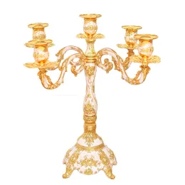 Holders IMUWEN New Arrival Candle Holder 5arms Golden Plated Candelabra Romantic And Luxury Metal For Wedding Events Or Party Decor