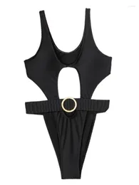 Women's Swimwear In Black Hollow Out One Piece Swimsuit Women 2024 Summer Beach Wear Sexy Bikinis Female Swimming Suits