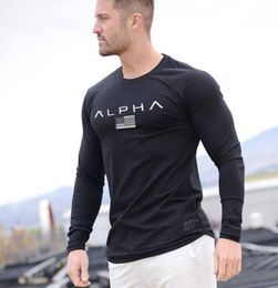 Casual Long sleeve Cotton Tshirt Men Gym Fitness Workout Skinny t shirt Male Print Tee Tops Autumn Running Sport Brand Clothing Y8259799