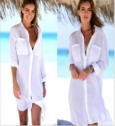Summer Womens Swimsuit Bikini Cover Up Sexy Beach Cover Ups Cotton Dress Elegant Casual Solid Beach Bathing Suit tunic kaftan Beac9257021