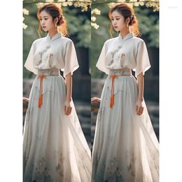 Ethnic Clothing Improved Chinese Chiffon Ink Painting Tang Suit Top Skirt Women Summer Elegant Casual Shopping Online