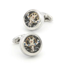 Cuff Links Mens designer cufflinks with tourbillon design silver high-quality copper cufflinks wholesale and retail Q240508