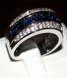 Luxury Princesscut Blue Sapphire Gemstone Rings Fashion 10KT White Gold filled Wedding Band Jewellery for Men Women Size 8910113571808