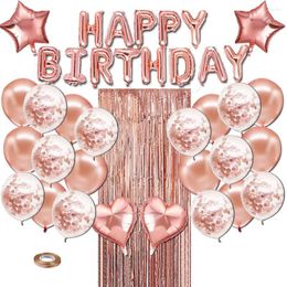 Party Decoration Rose Gold Foil Fringe Curtain Happy Birthday Letter Balloons Confetti Balloon