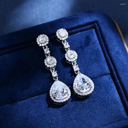 Stud Earrings Real S925 Silver Tassel Women 8 10mm Water Drop Diamond Female 5A Zircon Original Design Luxury Jewellery Girl