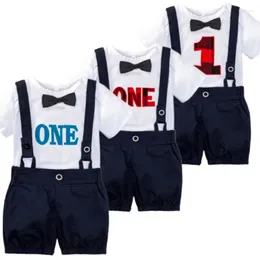 Clothing Sets Infant Boy 1st Birthday Costume Gentleman Summer Cotton Clothes Romper With Overalls Toddler3-24M Party Formal Outfit Baby