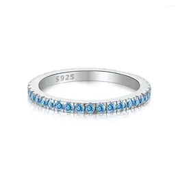 Cluster Rings S925 Sterling Silver Ring Women's Full Sky Star Colourful Zircon Single Row Diamond Overlapping Simple Jewellery
